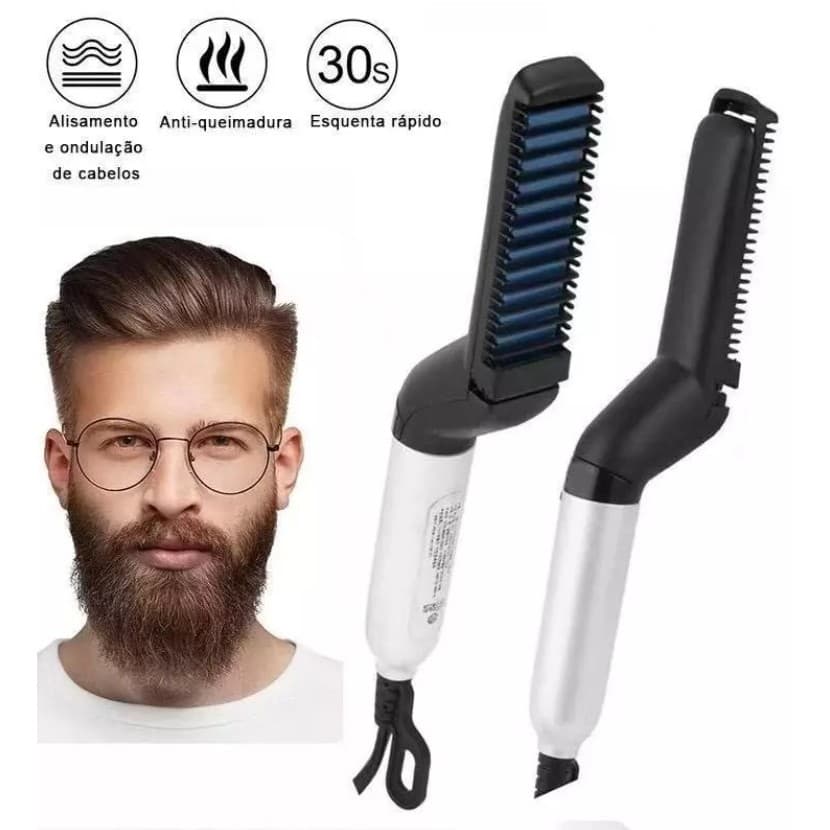 Chapinha Modelador Pente Portátil Para Cabelo e Barba Masculino Escova Alisadora Bivolt