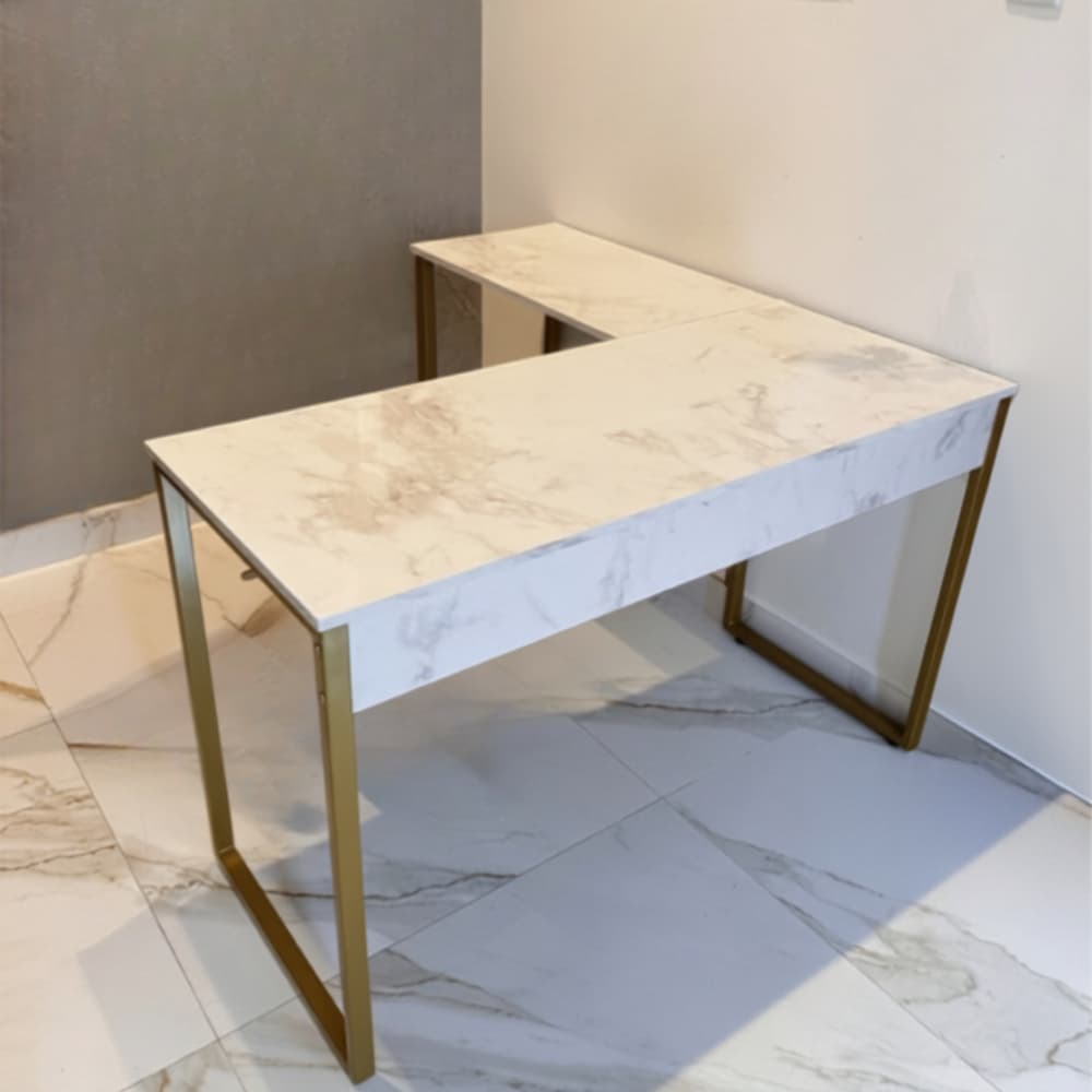 Mesa Escrivaninha L 120 cm Canto Mesa Industrial Pé Metal Dourado Quarto Escritório Home Tampo MDF