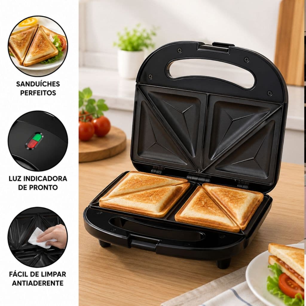 Sanduicheira Elétrica Grill Compacta Antiaderente Prensa Dupla Multifunção 750W 220V