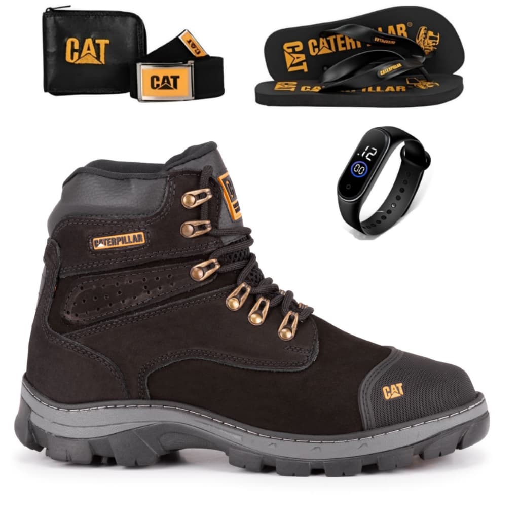 Bota Masculina Caterpillar Adventure Solado Tratorado + Kit 4 Brindes