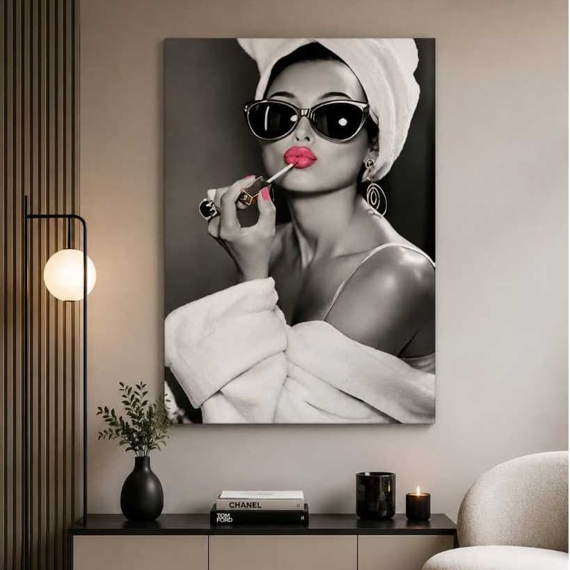 Quadro Decorativo Mulher Glamour Batom Rosa Decoração Moderna Premium Quarto Salão Beleza Juvenil Infantil