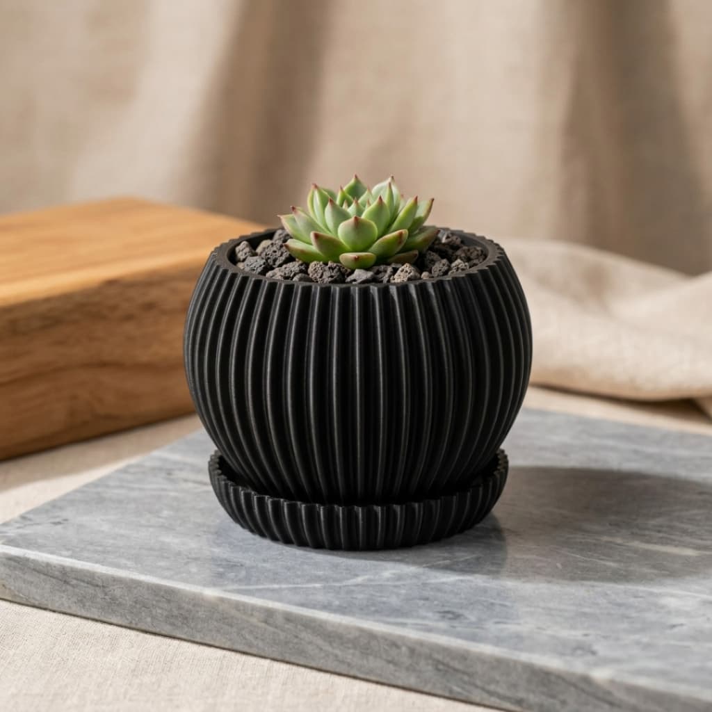 Vaso para Suculenta Redondo com Prato – Vaso Decorativo Moderno