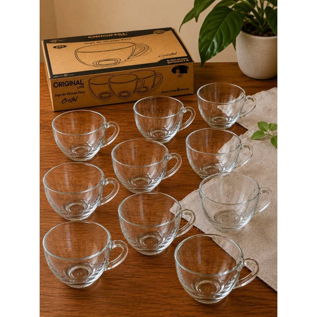 Jogo De 10 Xícaras Clássicas Para Chá 250ml Vidro Casambiente Cozinha Decoração Casa Café Premium barato