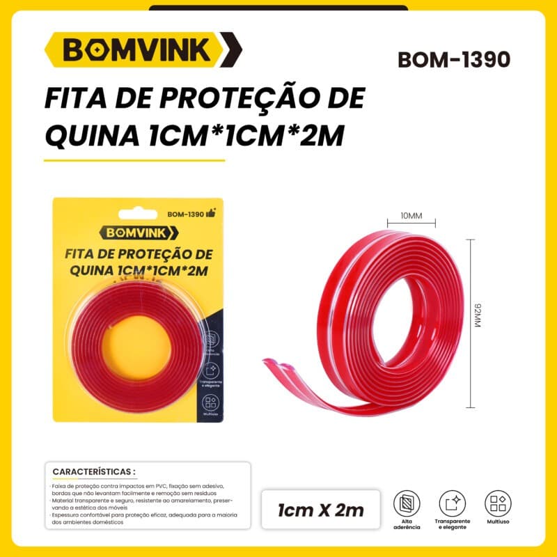 Fita Protetora de Quina 1cm x 1cm x 2m Proteção para Móveis, Mesas e Paredes