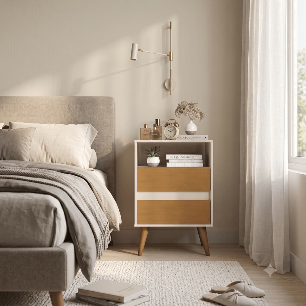 PROMOÇÃO Mesa Cabeceira iDEALCriado Mudo Quarto Gavetas Organizador Pés Palito Design Moderno