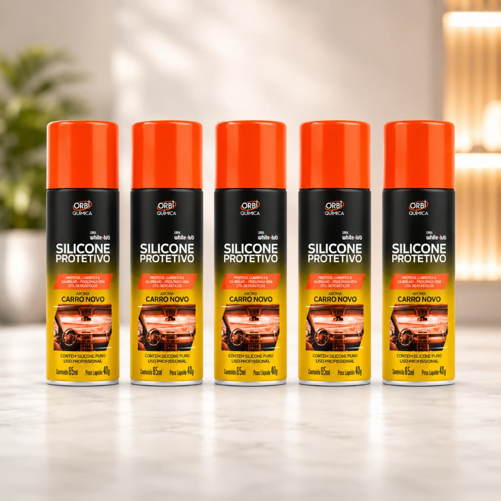 Silicone Protetivo Painel Carro Orbi 300ml Aroma Carro Novo Proteção e Brilho Kit 5 unidades