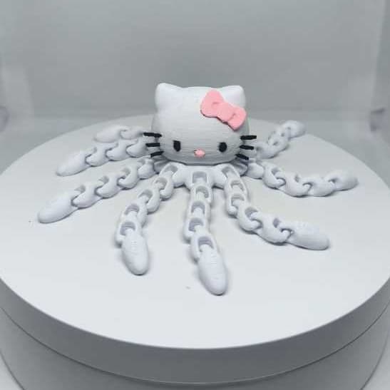 Polvo Fidget 3D Gatinho Fofo Flexível Articulado Branco com Laço Rosa | Infinity Games 3D