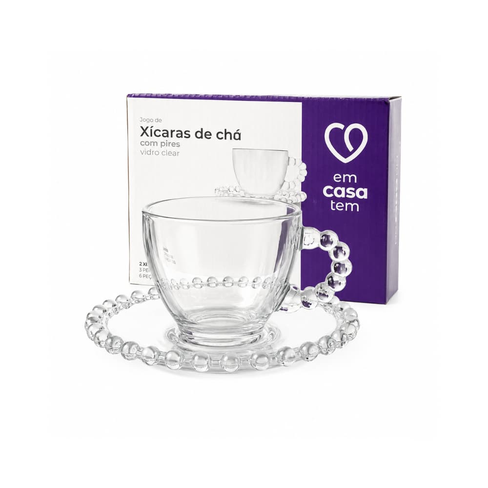 Jogo de Xicaras Para Cafe Com Pires Vidro 220ml Brasiliano - 3 Unidades NOVO MODELO