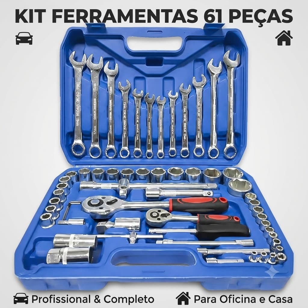 Kit 61 Peças Ferramentas Profissional jogo chave combinada soquetes e catraca grande, Reparo Carro e Moto DIY