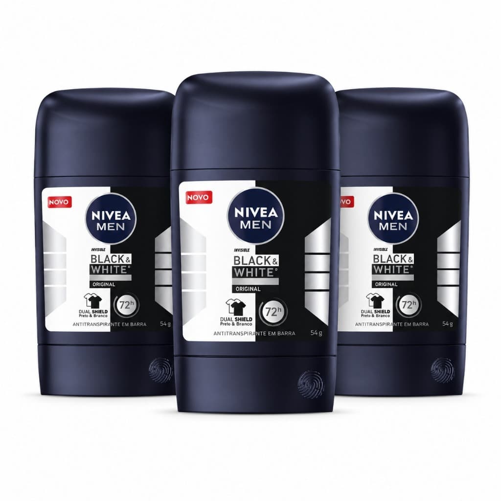 KIT MEN Desodorante Stick Antitranspirante Black & White Original 54g - 3 Unidades