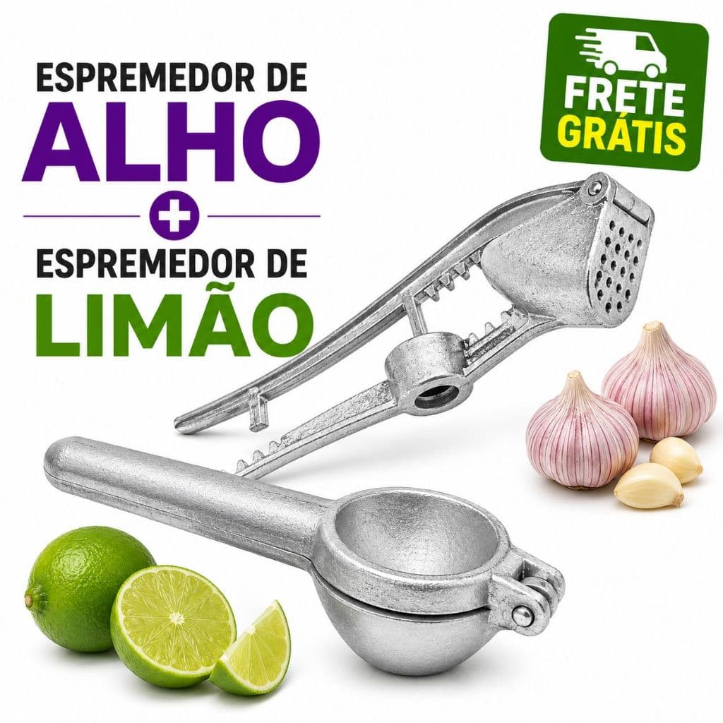 Kit Espremedor de Alho e Limão Utensílios de Cozinha Manual Resistente Prático