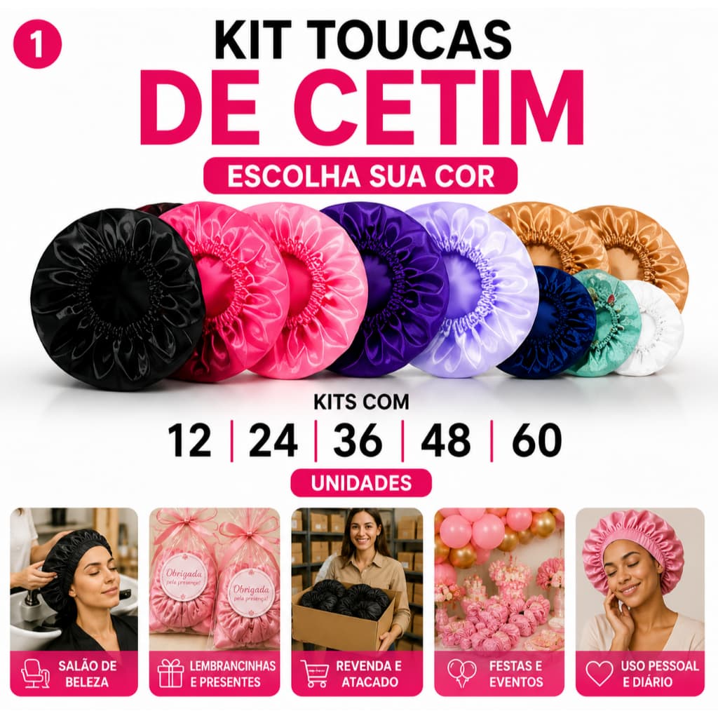 Kit Toucas de Cetim 12/24/36/48/60 Unidades | Cor Única | Atacado para Revenda e Salão