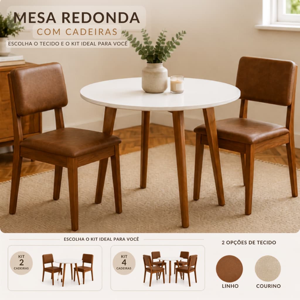Conjunto de Mesa Redonda Com Cadeiras Linho para Cozinha Sala de Jantar Design Moderno