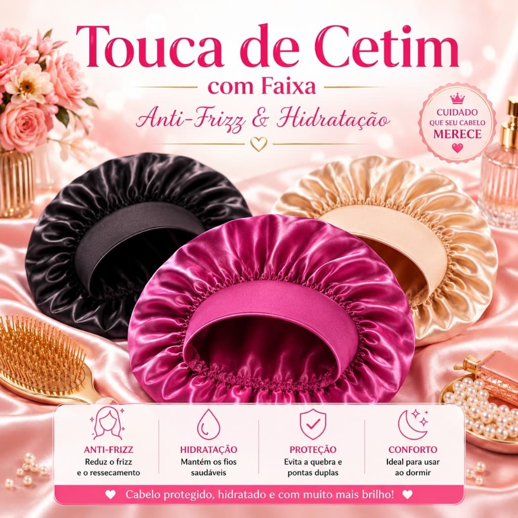 Touca com Faixa de Dormir Cetim Antifrizz com elástico