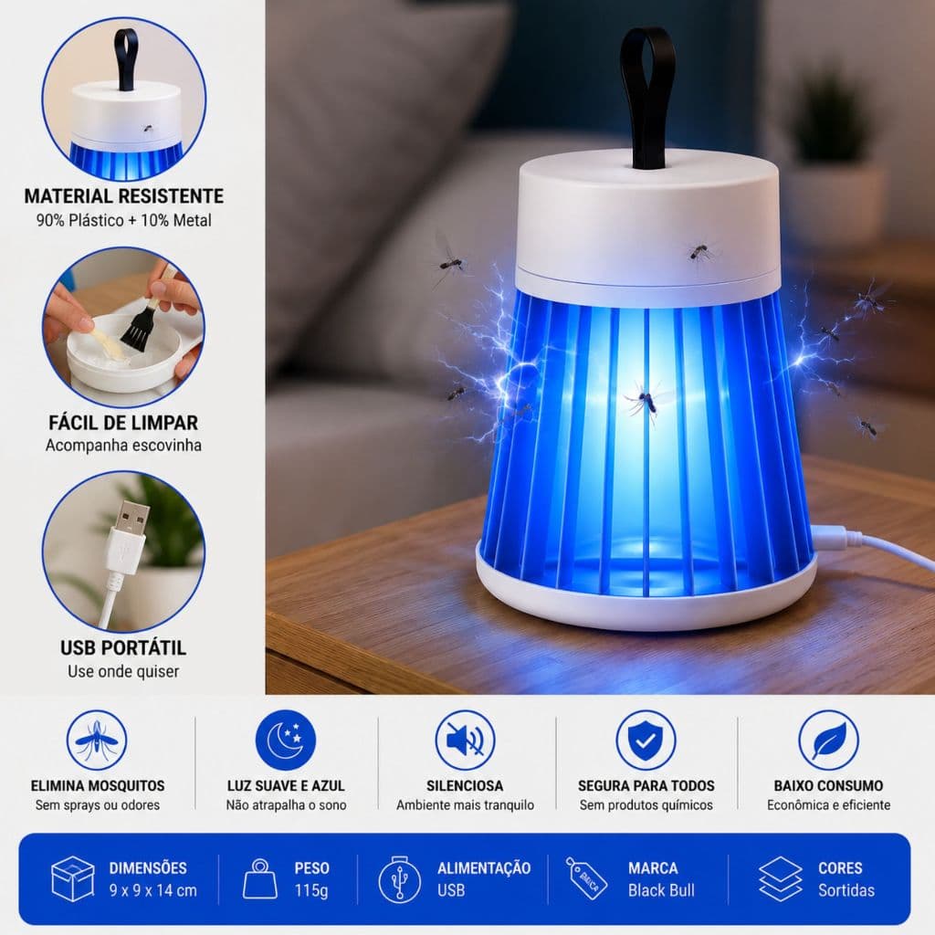 Luminaria Repelente Eletrica Portatil Mata Mosquito Sem Veneno Eficaz Inseticida AntiAlergico