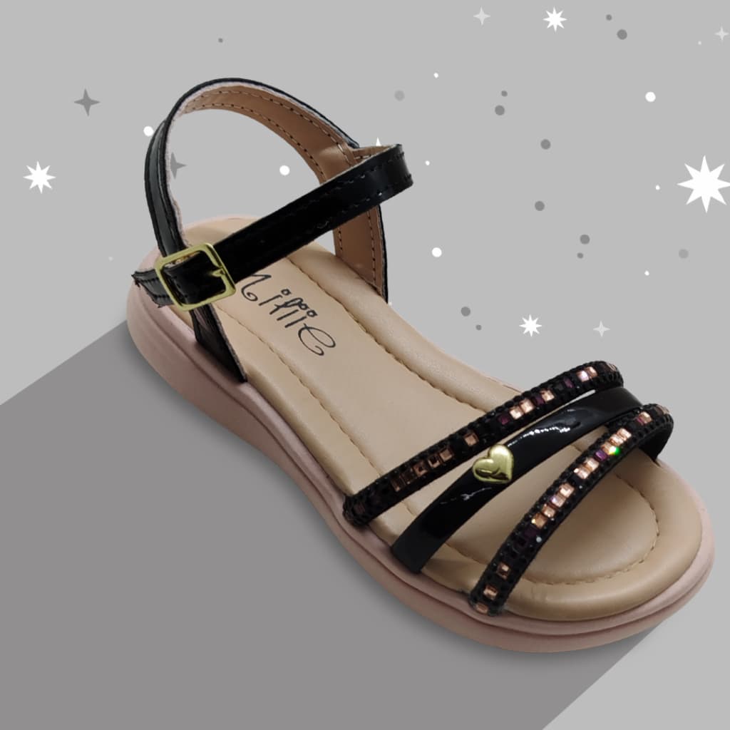 Sandália Infantil Feminina Casual com Strass e Detalhe de Coração
