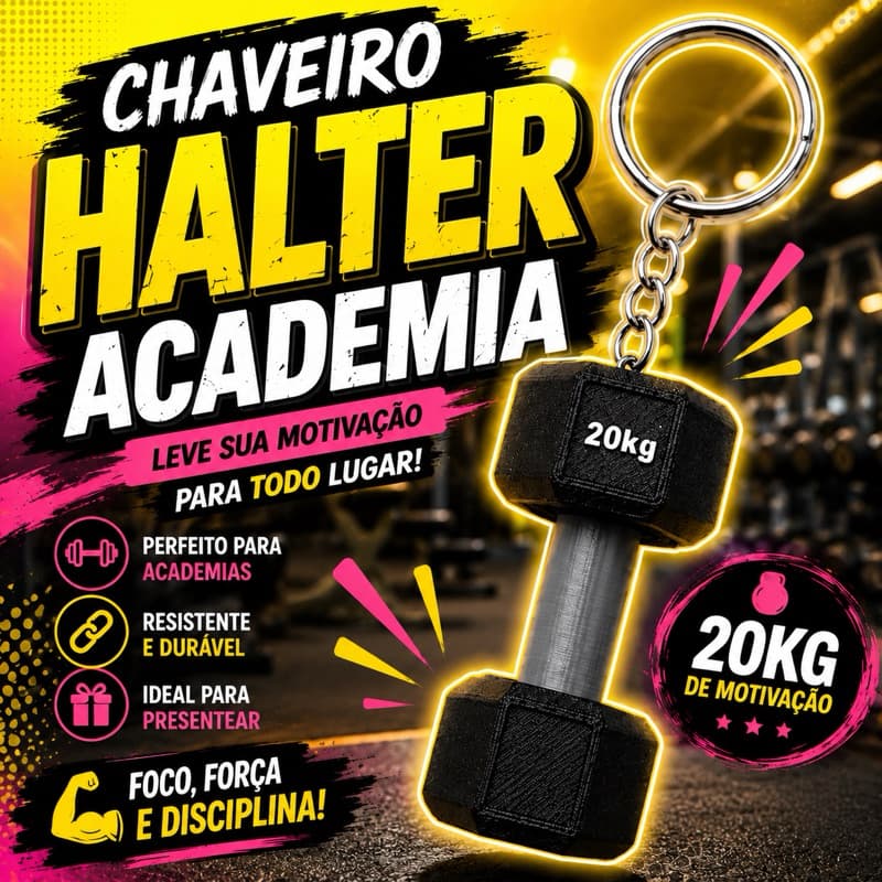 Chaveiro Halter de Academia 20kg | Pingente para Bolsa, Mochila e Chaves