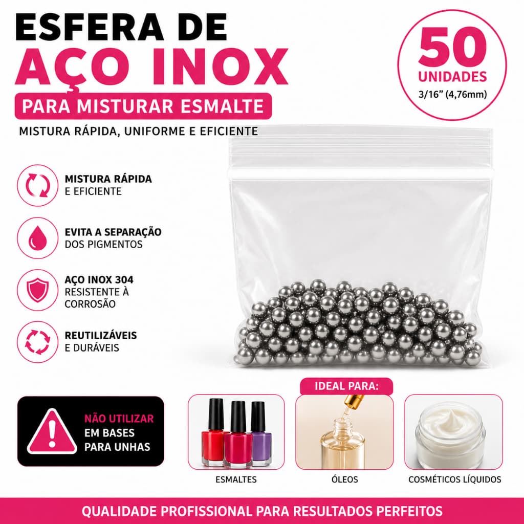 Esfera de Aço Inox 304 para Misturar Esmalte 50 Unidades | Mistura Uniforme e Profissional