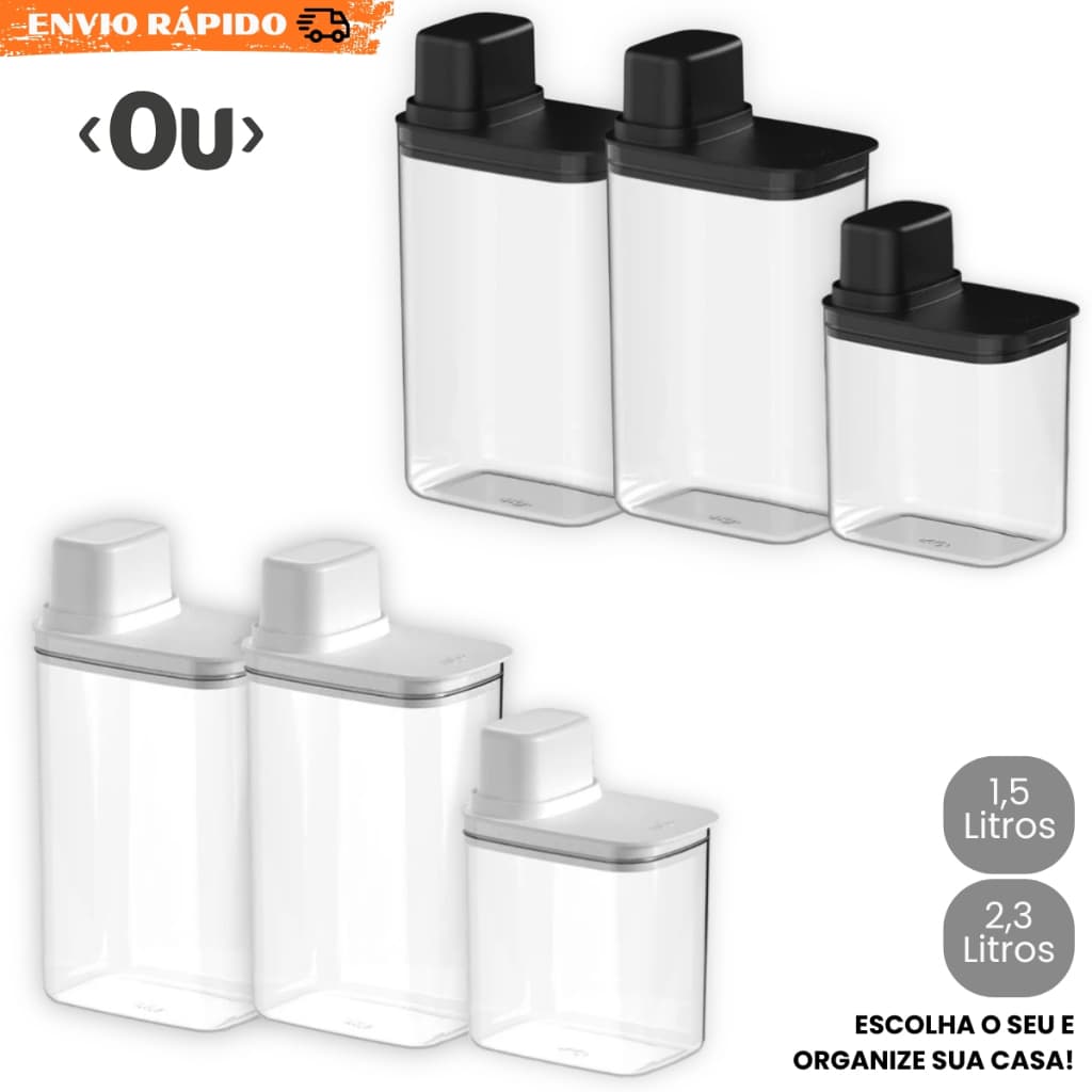 Dispenser Organizador Lavanderia Sabão em Pó Líquido Amaciante 1,5L e 2,3L Acrílico Hermético
