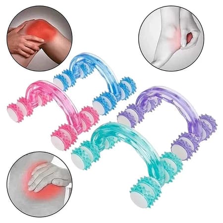 Massageador Corporal Manual Carrinho Bastão 8 Rodinhas Rolo Relaxamento Muscular Circulação Celulite