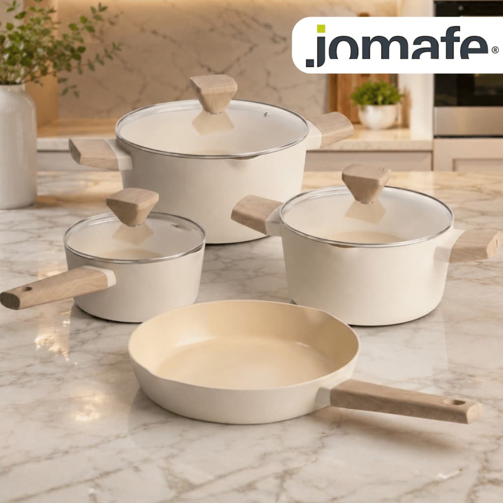 Jogo De Panelas Jomafe Cerâmica Antiaderente 4 Peças Indução Cooktop Vitrocerâmico Com Tampa De Vidro