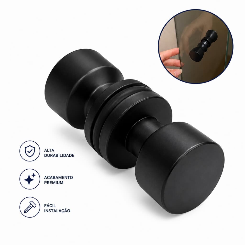 Puxador Metal Preto Duplo Para Box Banheiro Blindex - Fast Vidros