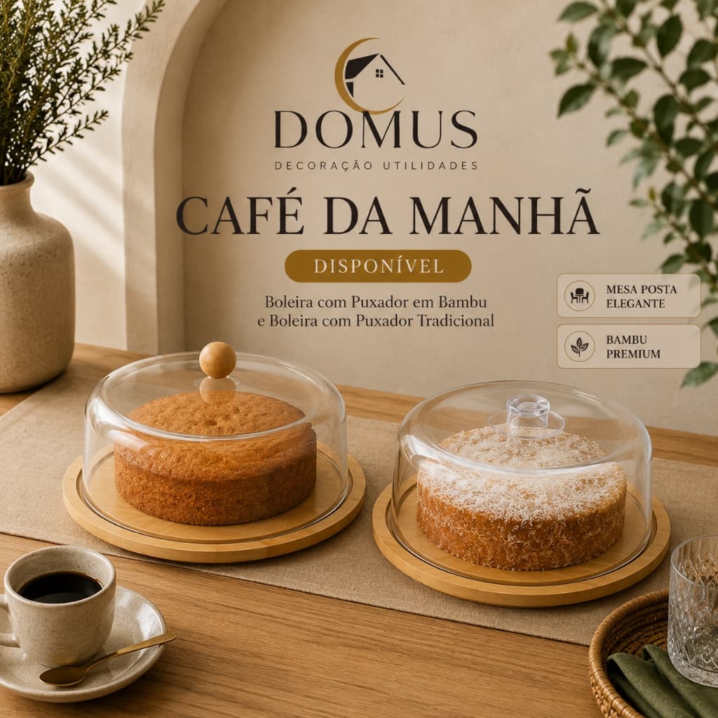 Boleira Moderna Bambu Com Tampa Em Acrílico Porta Bolo Para Bolo Torta Pudim Queijo 28cm Cozinha