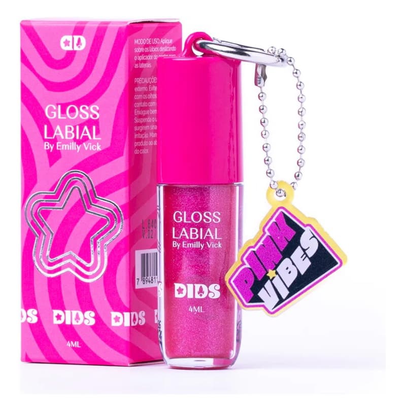 Gloss Labial Infantil Emilly Vick  Dos Rosas Hidratante Brilho Intenso Sabor Chiclete 4ml