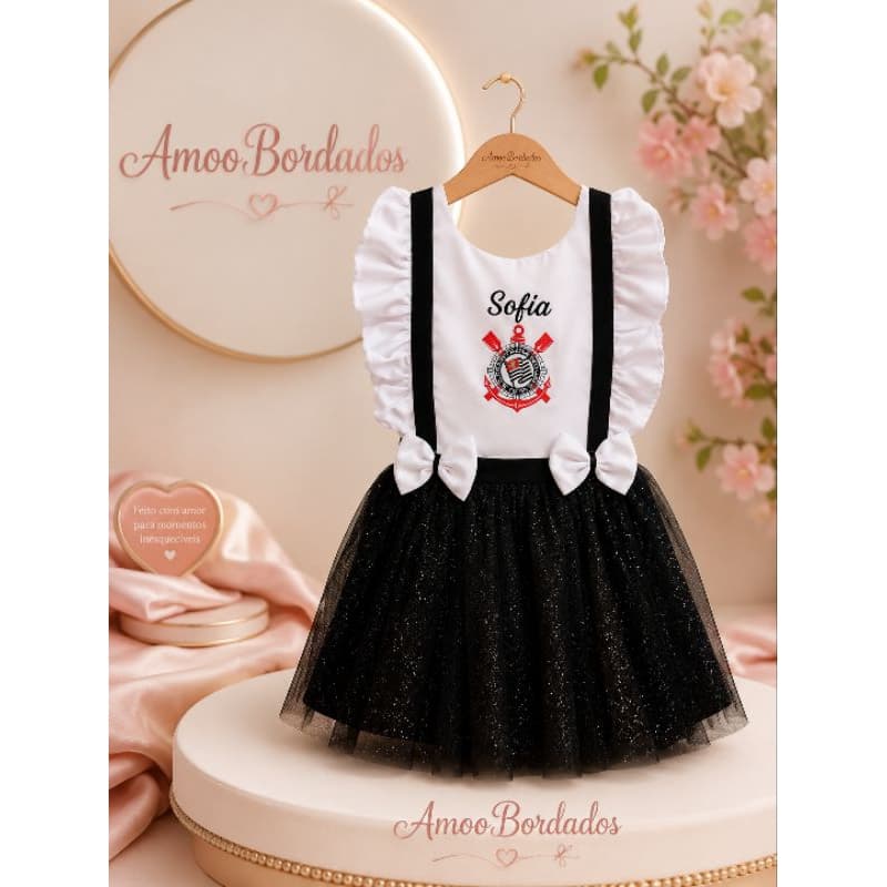 vestido do Corinthians,vestido personalizado para aniversário, jardineira do Corinthians