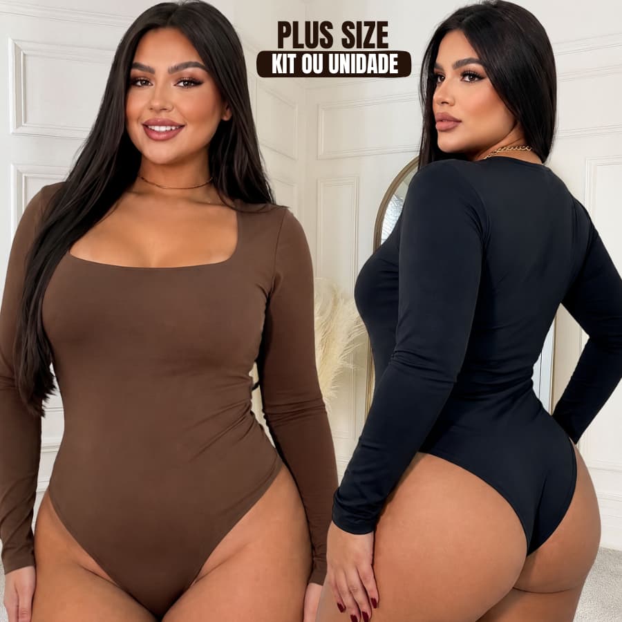 Body suplex feminino plus size decote quadrado manga longa Body Manga Longa Feminino Body Preto Body Marrom