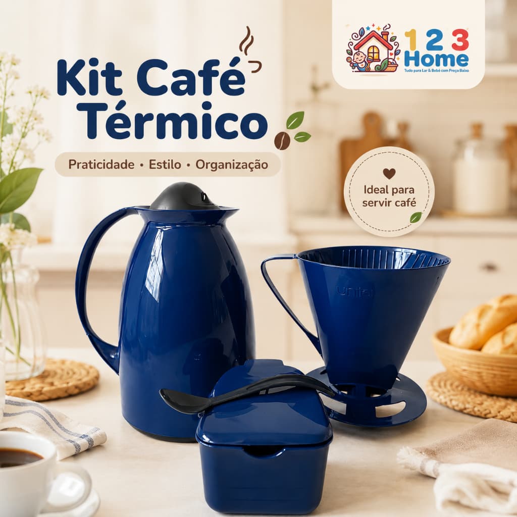 Kit Café Prático Unitermi 650ml Garrafa Térmica Açucareiro Colher Suporte Filtro Invicta Florença
