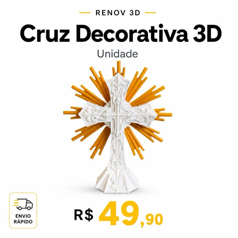 Cruz Decorativa 3D para Mesa e Decoração Cristã | Enfeite Religioso