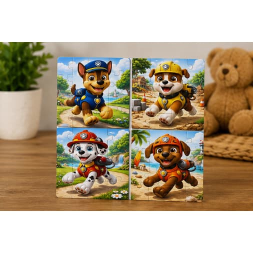 Quebra-Cabeça Infantil Patrulha Canina em MDF UV 14x14cm com 16 Peças Educativo e Personalizado