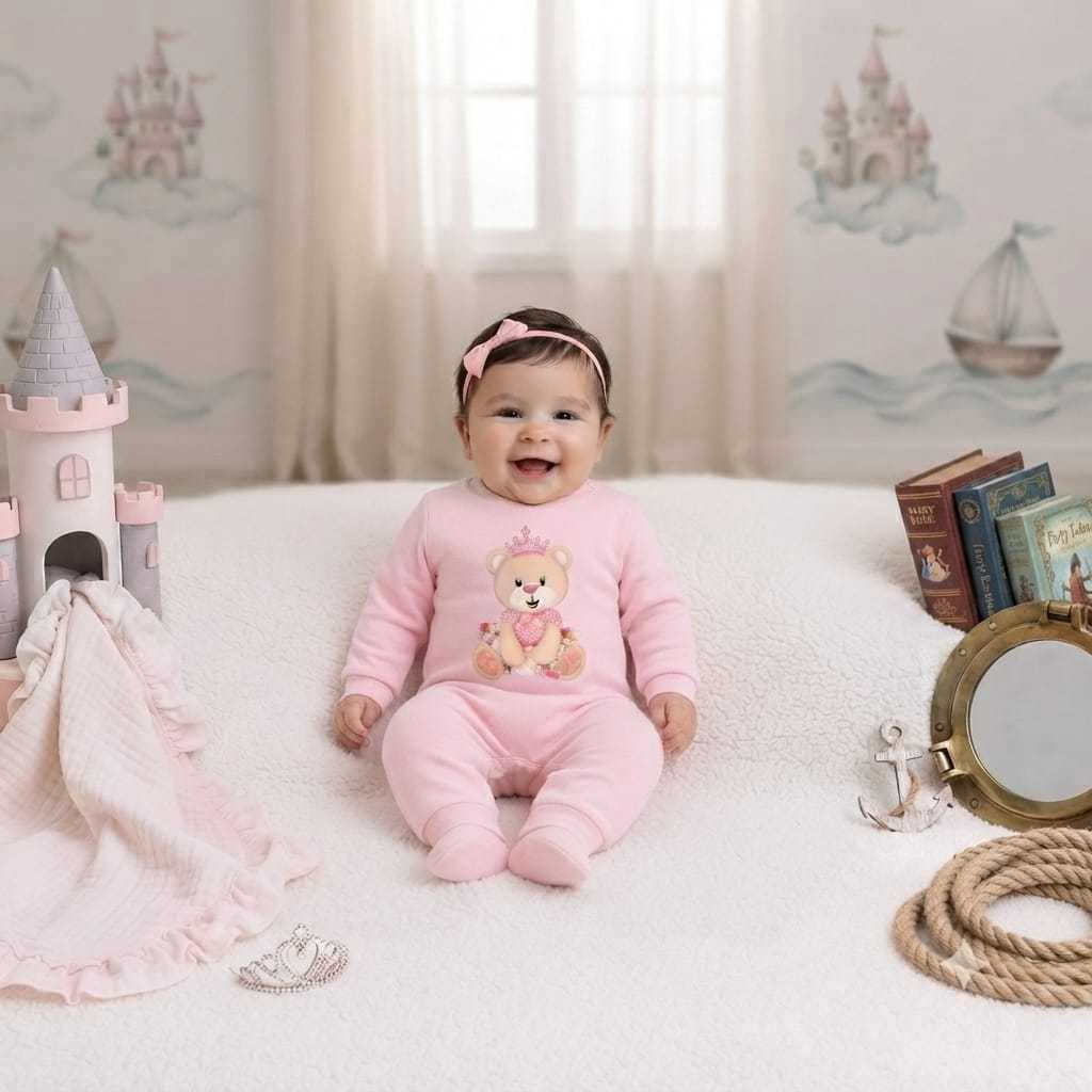 Macacão de Bebê Suedine 100% Algodão Estampado Manga Longa P e M Menino Menina