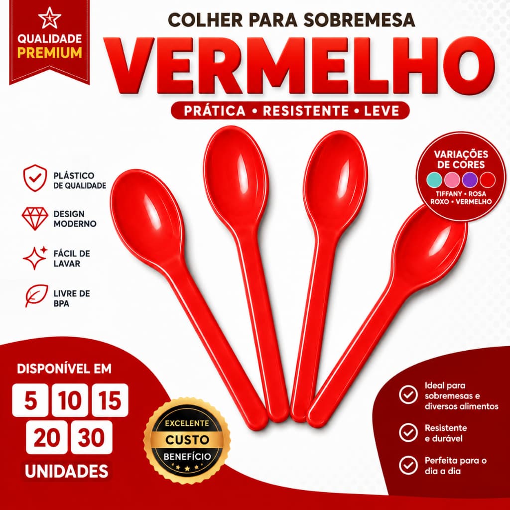 Kit de Colheres Plásticas Reutilizáveis Escolar Festa Sobremesa Merenda Infantil Até 30 Peças