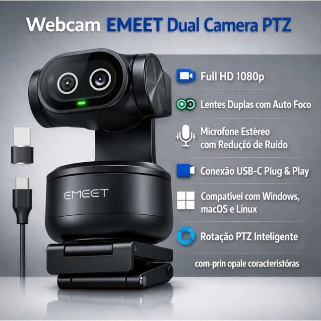 Emeet Pixy 4k 30Fps Ai Tracking Autofoco Dual Webcam 300° Ptz