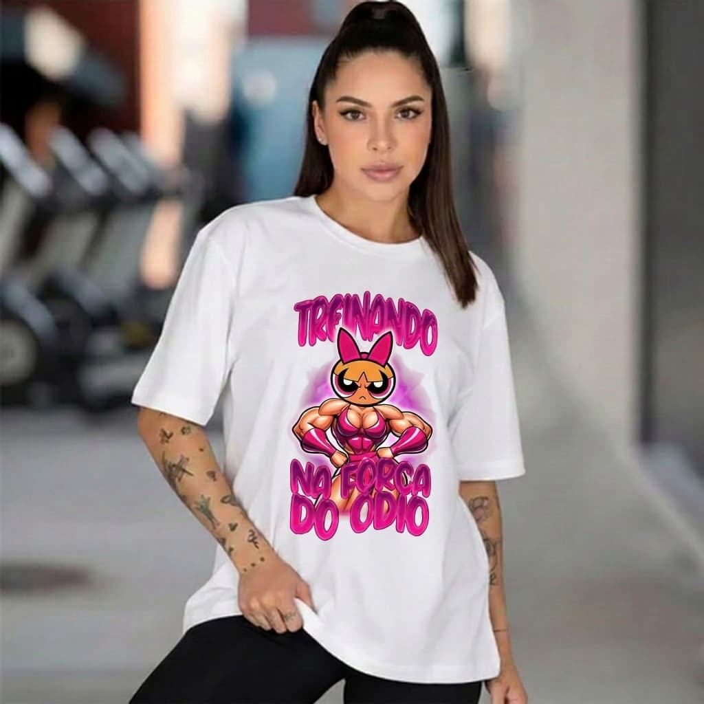 Camiseta Camisa Oversized Academia Musculação Florzinha Força Do Odio 100% Algodão Promoção Unissex