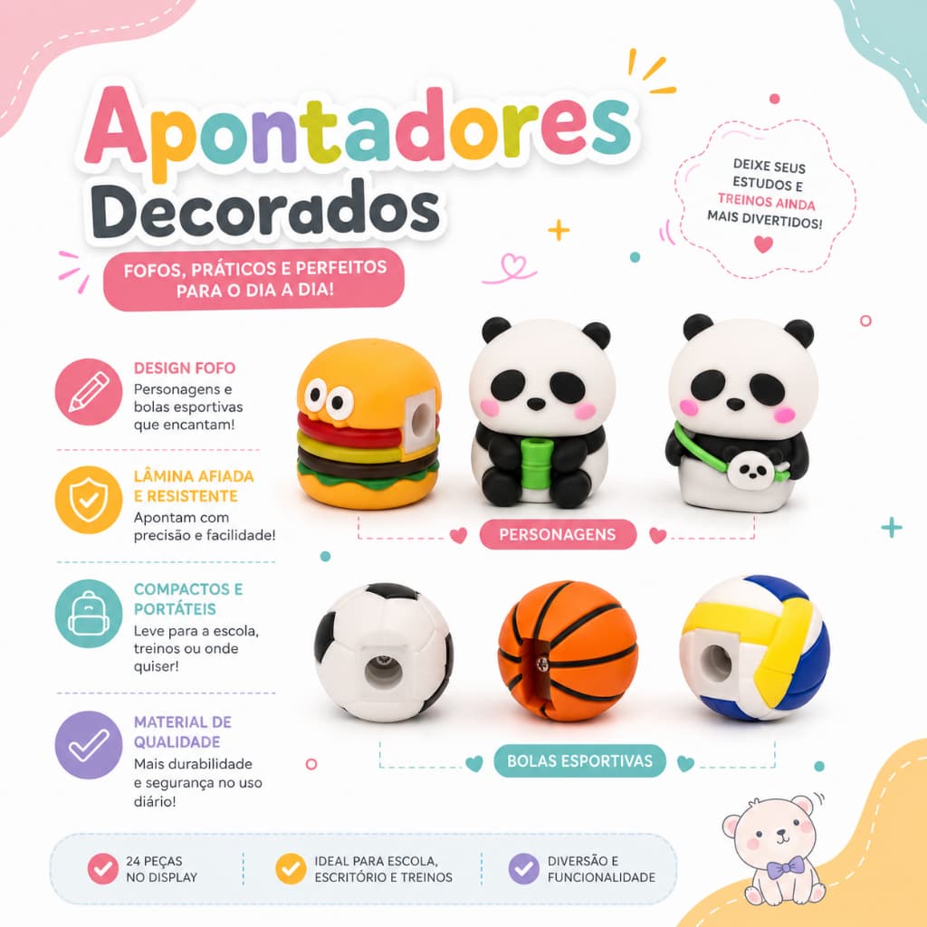 Apontadores decorados divertidos, Esportes Panda, Hamburguer