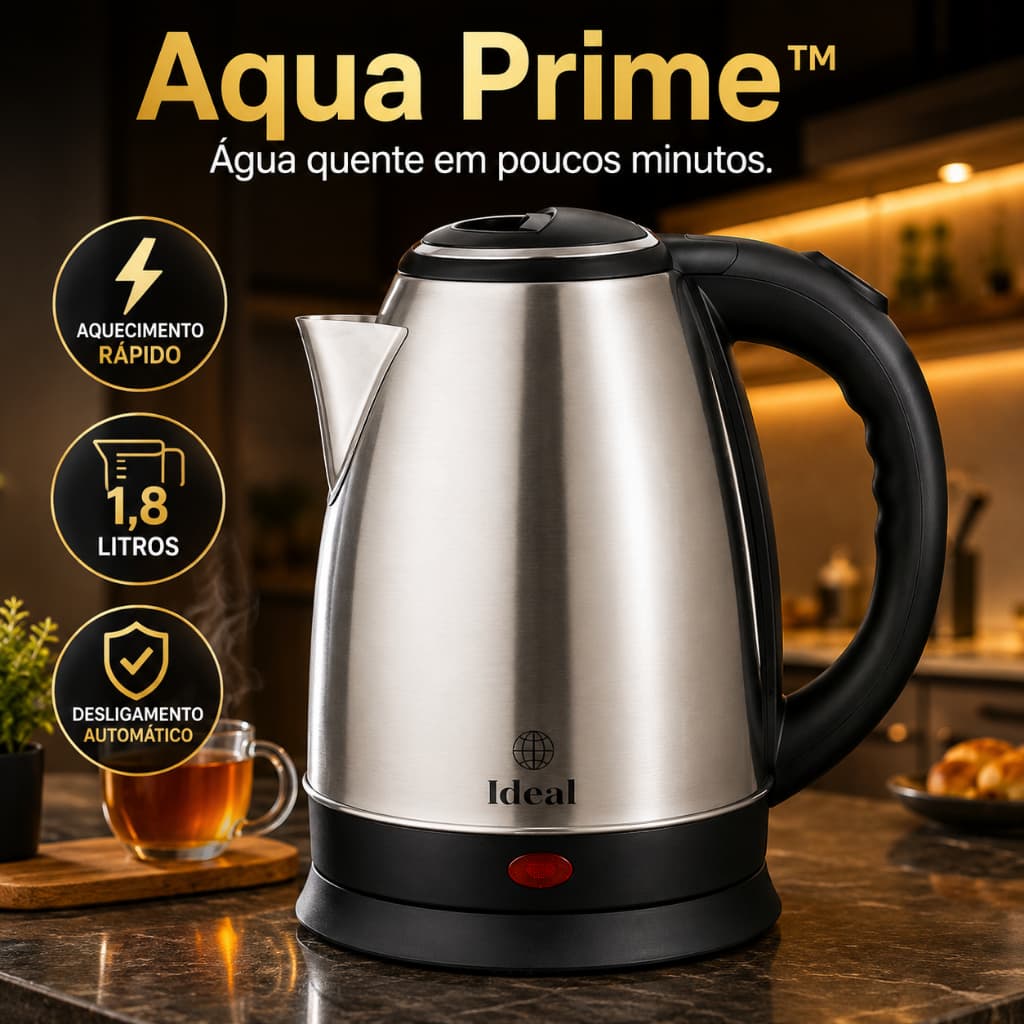 Chaleira Elétrica Inox 1,8L 127V 1000W Base 360° Desligamento Automático Aqua Prime