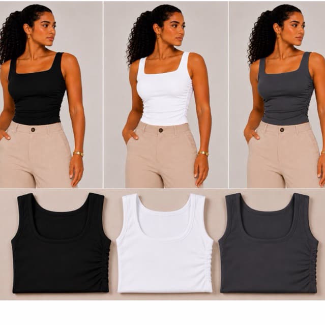 Kit 3 Regatas Femininas Baby Tee Feminina Academia Decote Quadrado Malha Romantic Alta Elasticidade