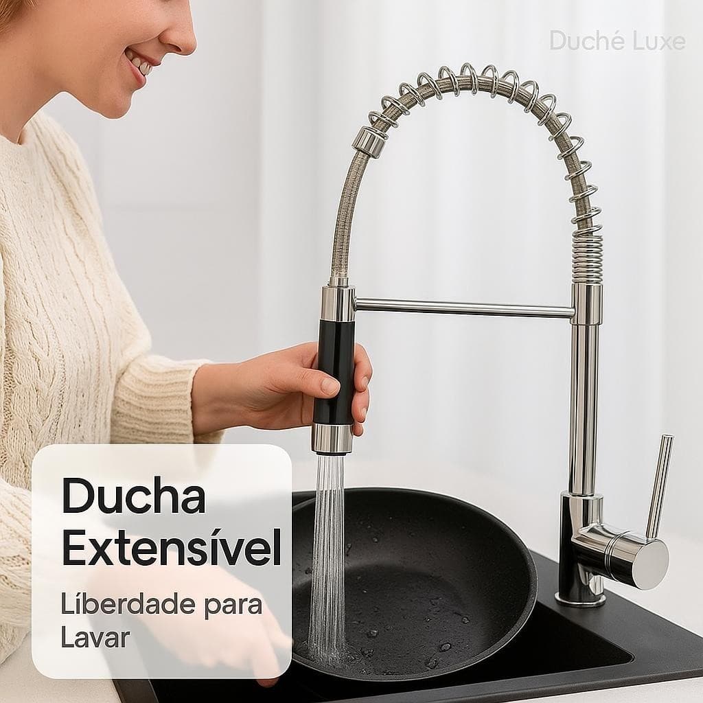 Torneira de Cozinha Inox Ducha Extensível 51,5cm Alta Qualidade
