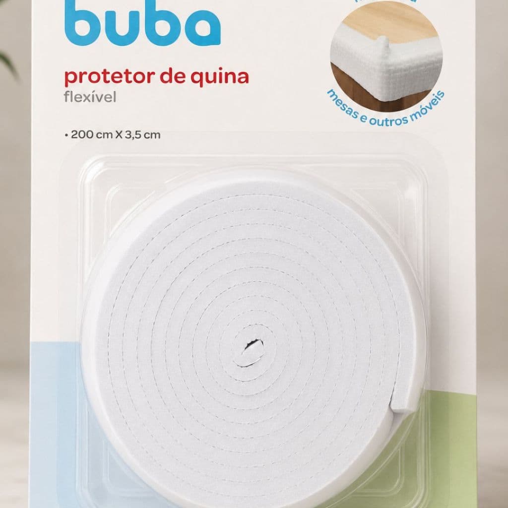 Protetor de Quina e Borda Flexível em rolo Buba 2 metros Fita dupla face segurança Bebê infantil Mesas Móveis