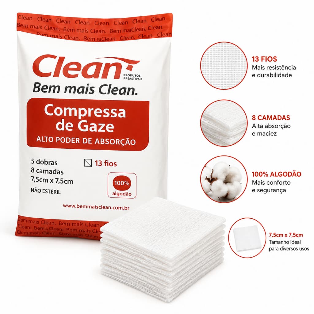 Gaze Hidrófila 13 Fios 240g Clean Não Estéril Uso Geral Clínica Curativo