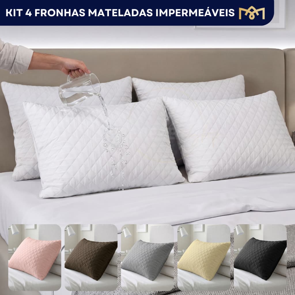 Kit 4 Capas para Travesseiro Impermeável Matelada Fronha Protetora 70x50cm Antialérgica e Antiácaro