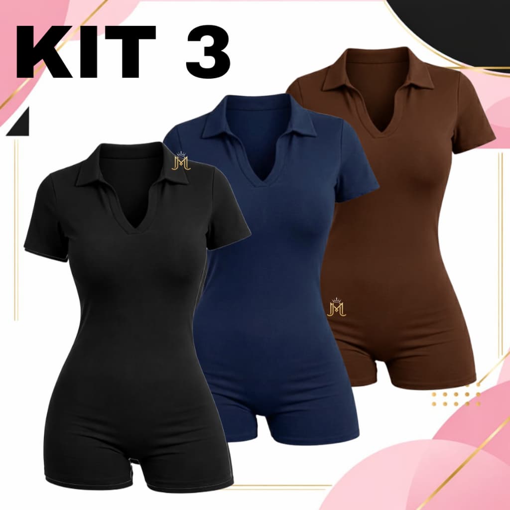Kit 3 Macaquinhos Femininos Fitness Suplex Colada Zero Transparência Alta Elasticidade-350 Gramatura