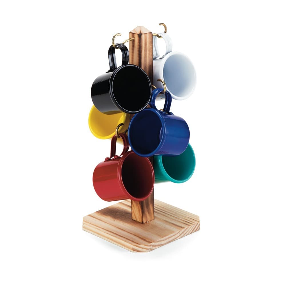 Caneca Xícara De Café chá + Suporte de Madeira kit Com 4 ou 6 Canecas De Alumínio