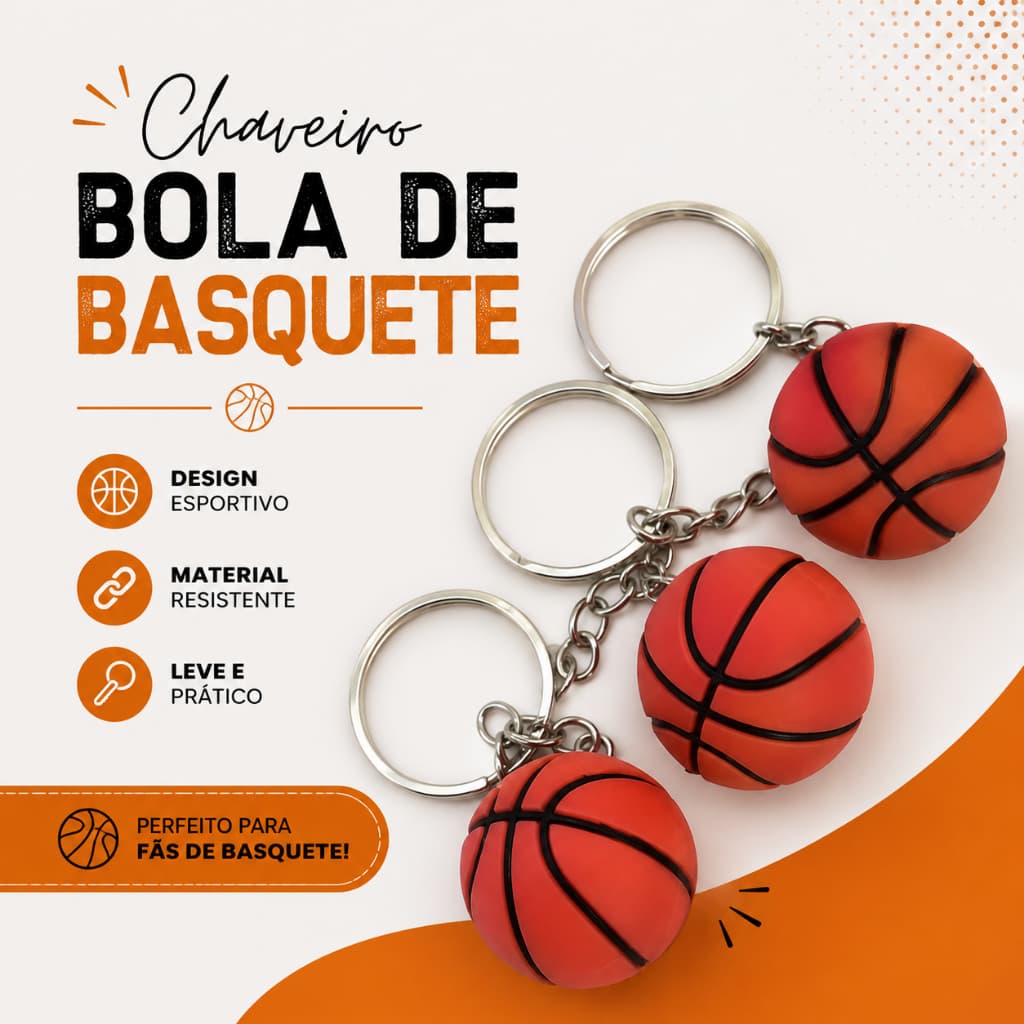 Kit com 12 Chaveiro de Bola de Basquete