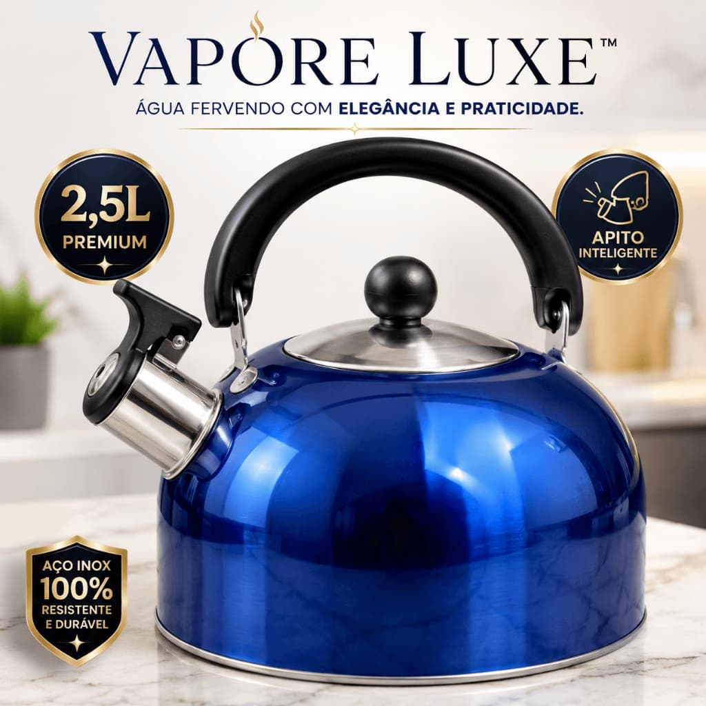 Chaleira com Apito Inox 2,5 Litros Vapore Luxe Cabo Ergonômico para Café, Chá e Chimarrão