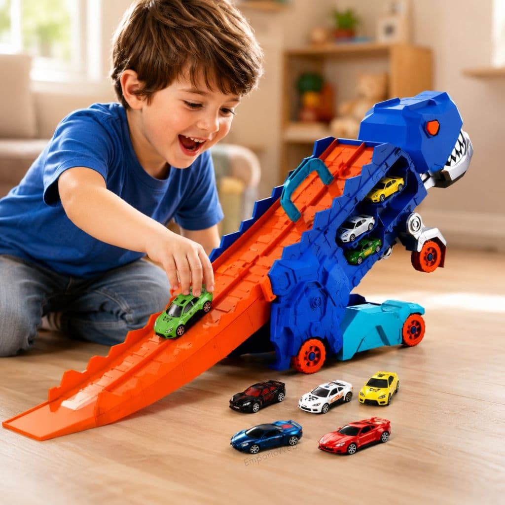 Caminhão De Engolir Dinossauro Transporte T-Rex Cegonha Pista Carros Brinquedo Transformers