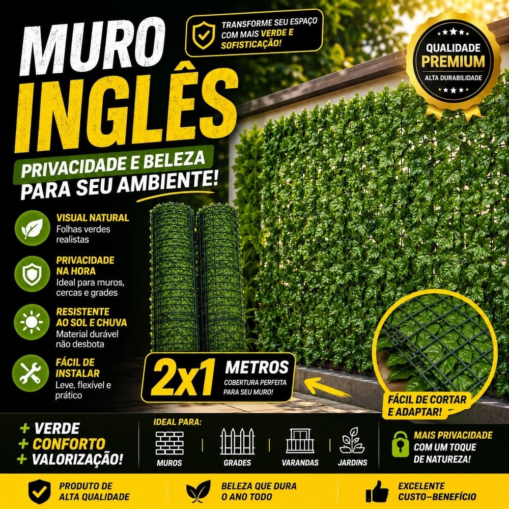 Muros Inglês Jardim Parede Vertical 2,00 x 1,00  Hera Artificial